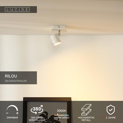 Lucide RILOU - Deckenstrahler - LED Dim. - GU10 - 1x5W 3000K - Weiß